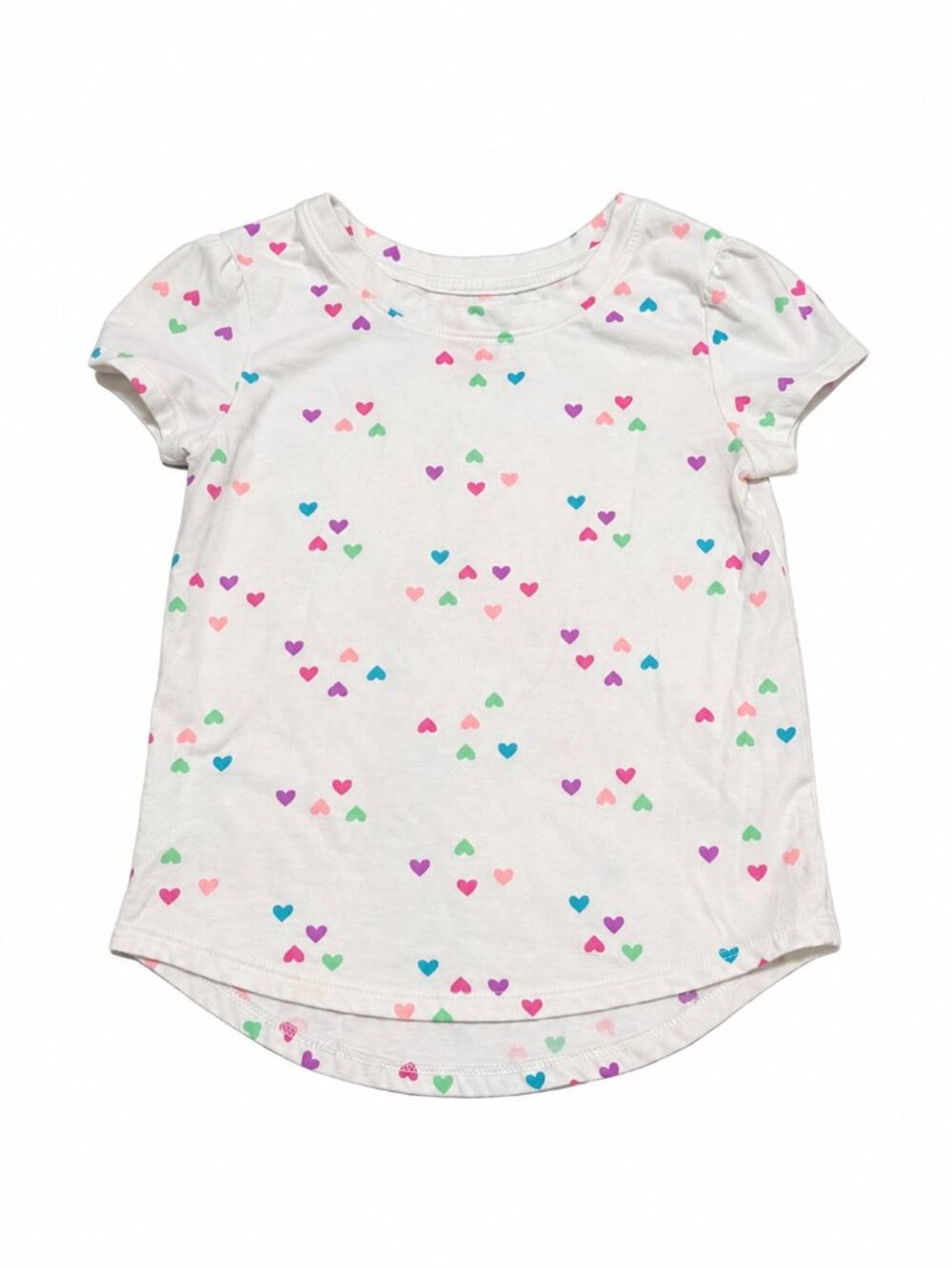 Cat & Jack Girls White Multicolor Heart Print Puff Sleeve T-Shirt Size 3T